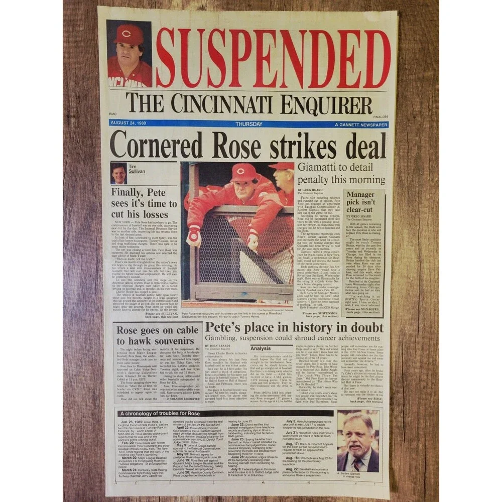 1989 Aug: Cincinnati Enquirer MLB Baseball - Reds Pete Rose Suspended/Banished!